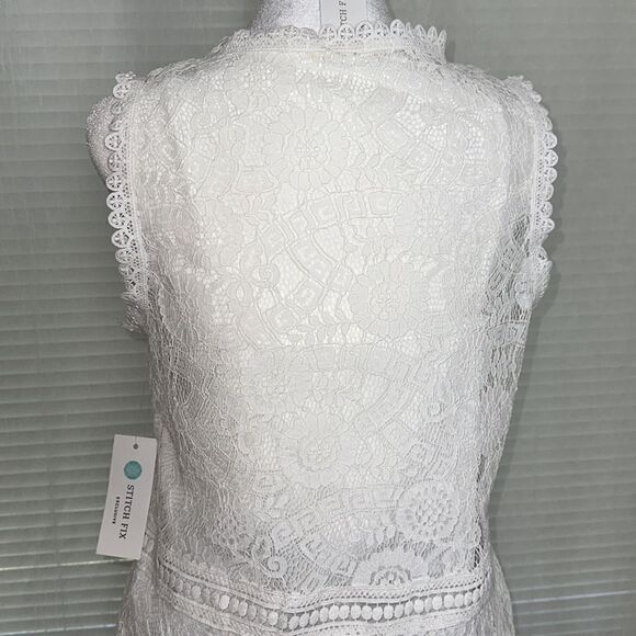 Stitch Fix S hazel White Daiana Lace Crochet Overlay Sleeves Peplum Blouse Cami - Picture 4 of 13